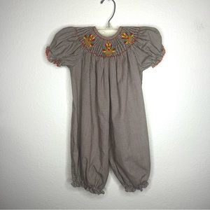 Smocked Thanksgiving Turkey Plaid Long Bumble 🦃